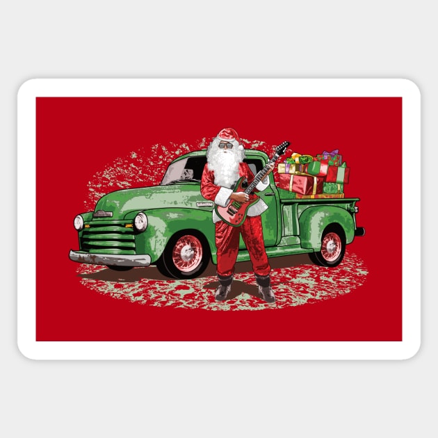 Guitar Santa Claus with Rat Rod Chevy Truck full of Presents Sticker by ZoeysGarage